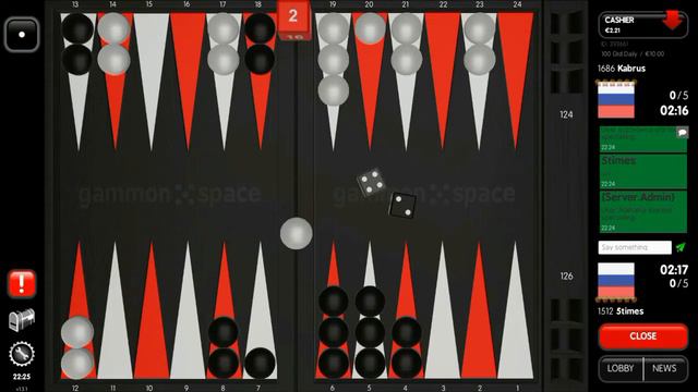Обзор площадки GammonSpace и матч Сергей Ерохин (Kabrus) - Артур Петросьян (5times)