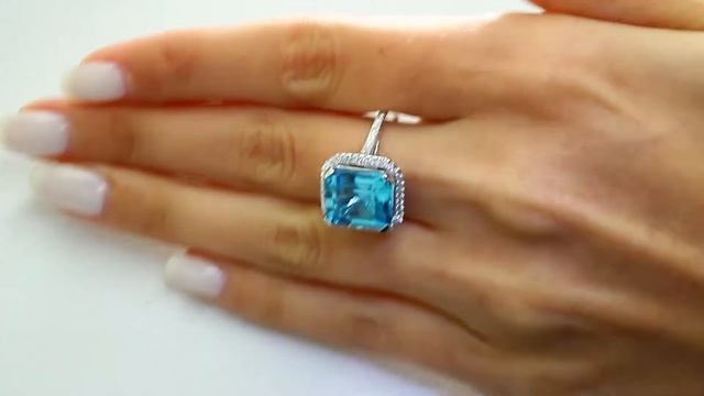 7 3/4 CTW Emerald Blue Topaz Cocktail Ring in 14K White Gold (MDR170044) смотреть онлайн