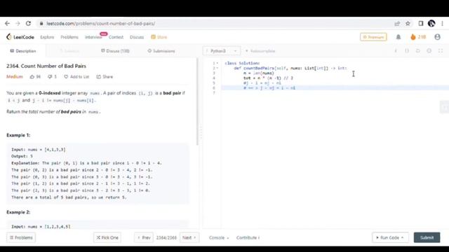 Count Number of Bad Pairs - Leetcode 2364 - Python смотреть онлайн