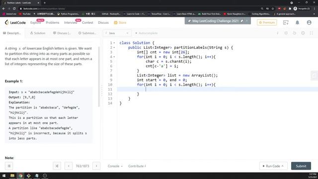 LeetCode 763 | Partition Labels | Counting Array | Java смотреть онлайн