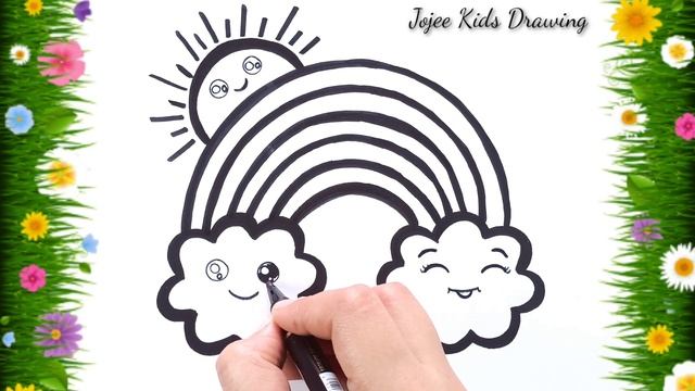 Cute Clouds, Rainbow & Sun | Drawing, painting & Coloring for kids and Toddlers | How to draw Cloud смотреть онлайн
