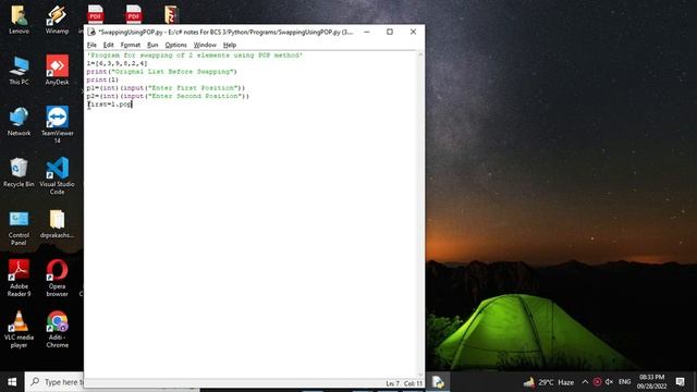Python Program to swap Two elements in a list using POP method смотреть онлайн