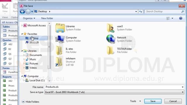 Export the Products table to the IL-ates\Files folder of your desktop, in Excel 97 - Excel 2003... смотреть онлайн
