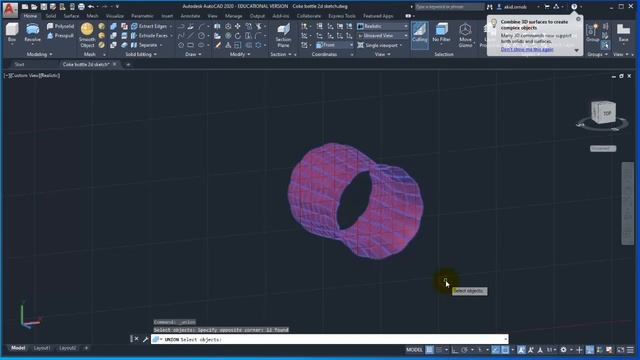 AutoCAD 2020 3D tutorial - Modeling a Coke bottle part 2 смотреть онлайн