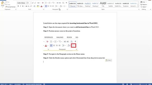 Insert Horizontal Line in Word 2013 смотреть онлайн