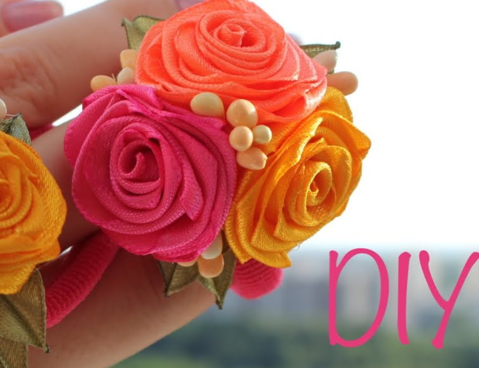 Розы из узких атласных лент на резинках своими руками / DIY Satin Ribbon Roses смотреть онлайн