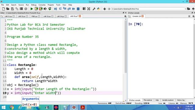 Python Lab Part 35:Design a Python class named Rectangle, which will compute the area of a rectangl смотреть онлайн