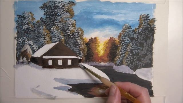 #watercolor Простой пейзаж (рисуем гуашью) Деревенская живопись (2021) смотреть онлайн
