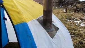 разделка в палатку под трубу дымохода.установка печки в палатке