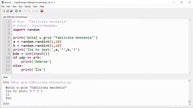 Python ? Gra: tabliczka mnożenia ? random, input, for смотреть онлайн