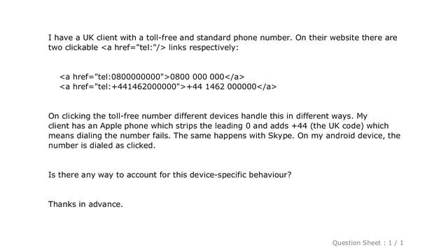 HTML : href="tel:" and Toll free numbers (0800) variable device behaviour смотреть онлайн