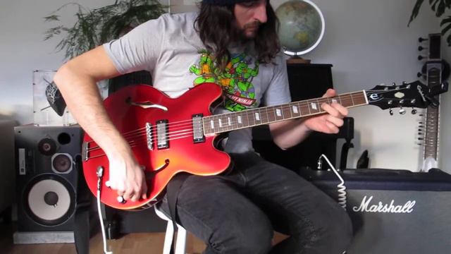 EPIPHONE RIVIERA frequensator tail sparkling burgundy. Pickups and soundtest with marshallamp. смотреть онлайн