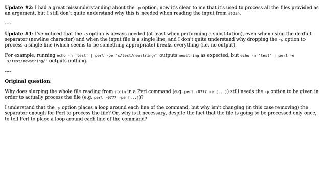Ubuntu: Why does Perl always need the "-p" option to be given even when the input file is stdin? смотреть онлайн