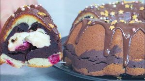 Трехслойный кекс с вишней и чизкейком. Необычно и вкусно