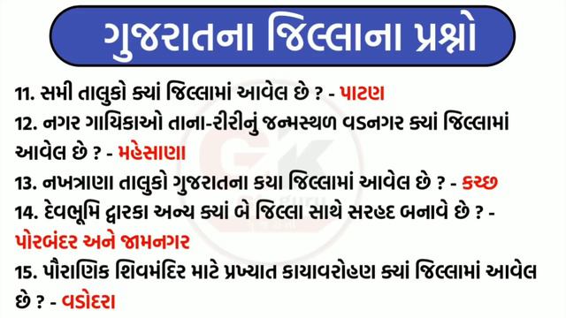 ગુજરાતના જિલ્લાના મહત્વના 25 પ્રશ્નો | gujarat na jilla tip 25 questions | Gk guru gujarati | смотреть онлайн