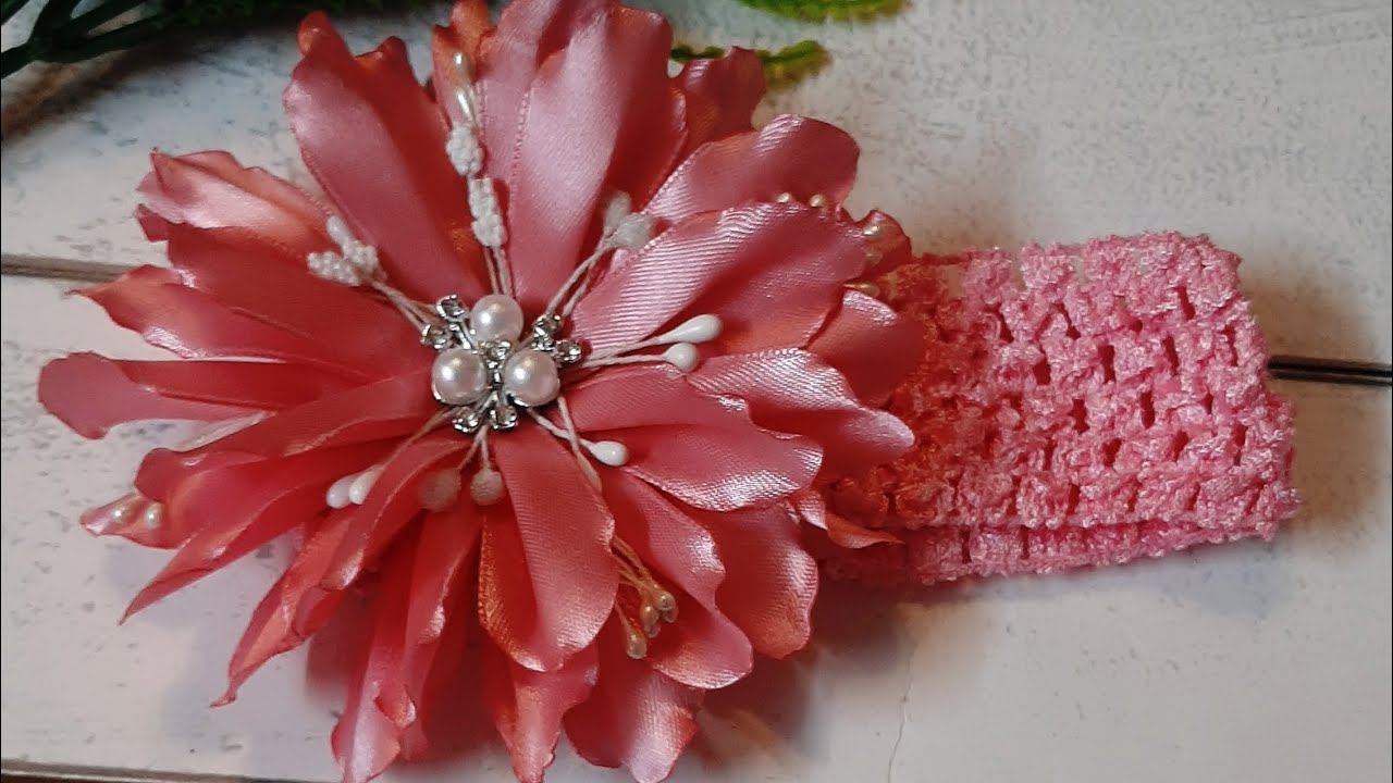 МК. Повязка на голову для маленькой принцессы из атласной ленты шириной 2,5 см.