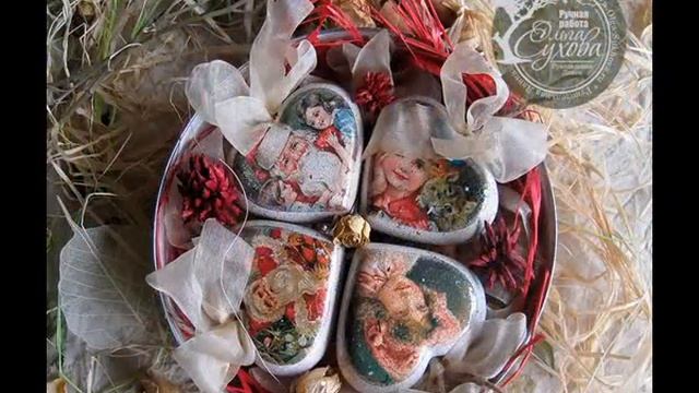 Елочные игрушки винтажные СЕРДЕЧКИ своими руками - поделки из гипса - АНОНС фото МК смотреть онлайн