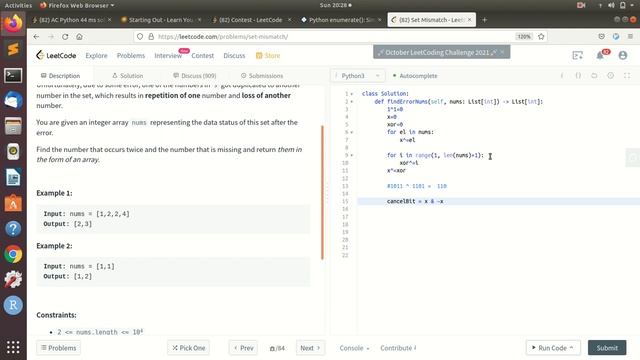 Leetcode645 set mismatch Python Bit Manipulation смотреть онлайн