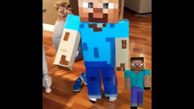 Real Life Minecraft Steve Compared to Game Steve Halloween 2014 5 Year Old Costume смотреть онлайн