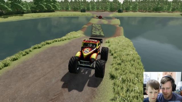 Stuntman jumps Monster Truck over campers and race cars | Farming Simulator 22 смотреть онлайн