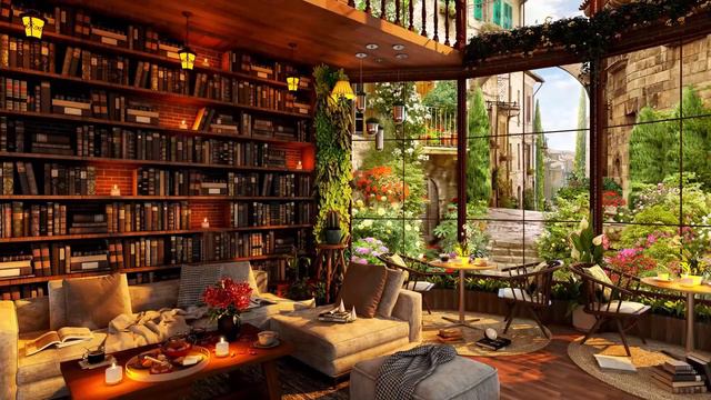 Soothing Spring Morning & Relaxing Sweet Jazz Music in Bookstore Cafe Ambience for Work, Study, Res смотреть онлайн