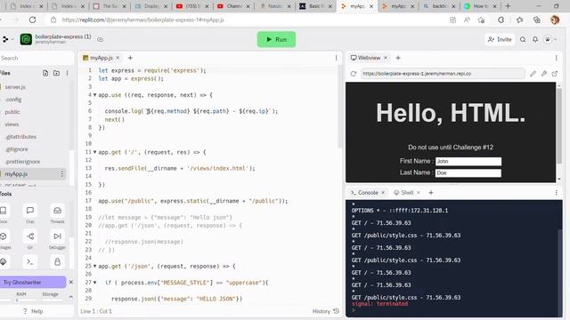 Basic Node and Express Implement a Root Level Request Logger Middleware freeCodeCamp Part 7 смотреть онлайн