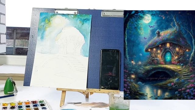 Мастер-класс "Домик в лунном свете" ч.1. 30.01.2023 #Живопись #Акварель #Рисование смотреть онлайн