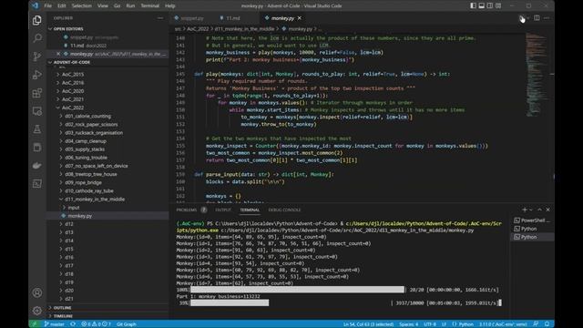 Python TQDM timer, on Advert of Code 2022 Day 11. смотреть онлайн