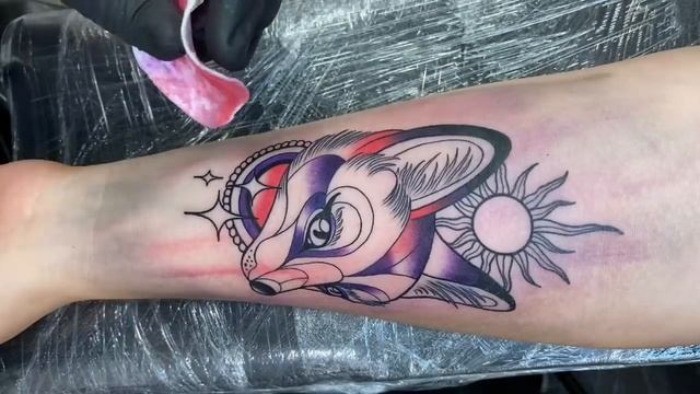 Fox Neotraditional Tattoo Time lapse смотреть онлайн