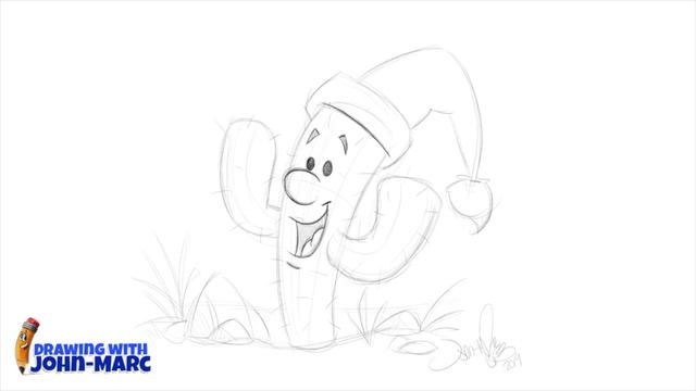 How to draw a cute cartoon Christmas cactus with John-Marc смотреть онлайн