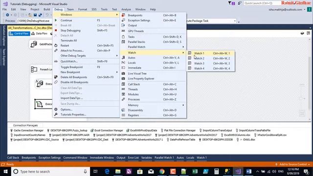 SSIS - Watch Window -How to add variables - How To Debug смотреть онлайн