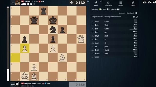 GM Magnus Carlsen Vs GM Jose Martinez Alcantara | Bullet Chess 1+0 | Chess.Com | 26/02/23
