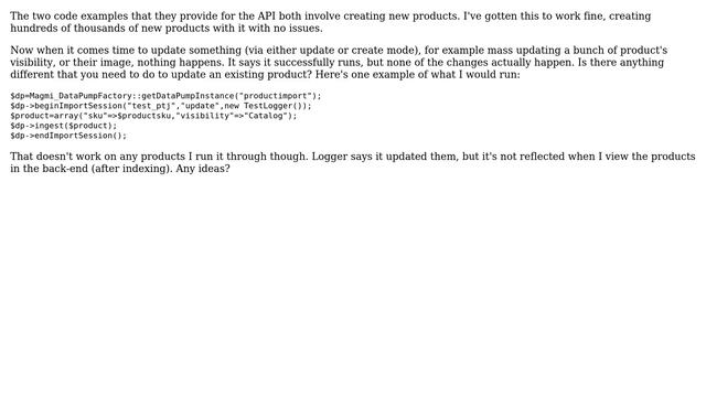 Magento: Magmi's Datapump API Update changes nothing, Create works fine смотреть онлайн