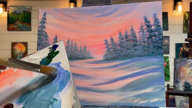 How To Paint Winter Sunrise / step by step painting tutorial смотреть онлайн