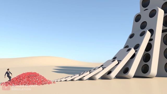 Big Domino Effect simulation with red cup pyramid смотреть онлайн