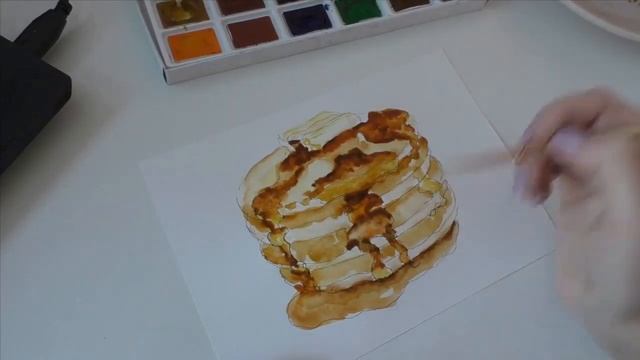 Рисуем блины акварелью. Масленица. Скетч смотреть онлайн