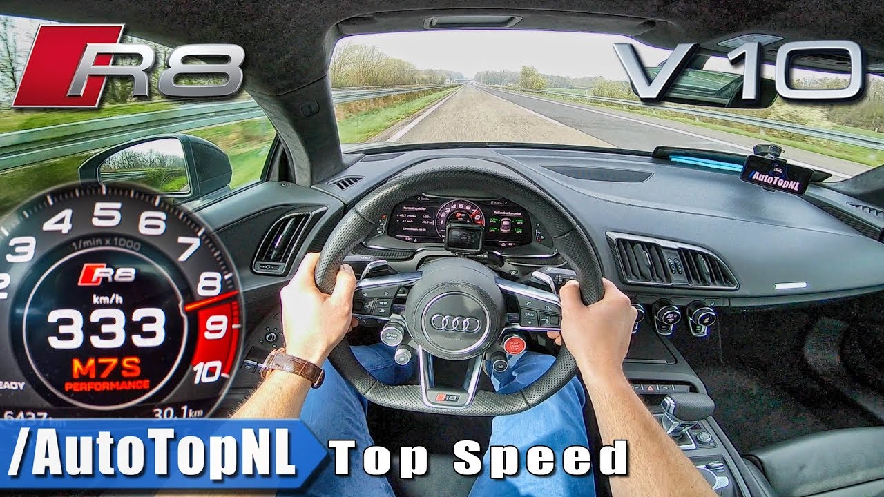 AUDI R8 V10 PLUS - AUTOBAHN POV 333 KM-H - УСКОРЕНИЕ и МАКСИМАЛЬНАЯ СКОРОСТЬ