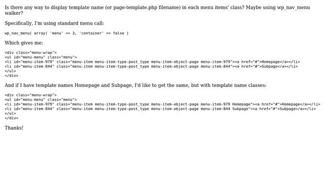 Wordpress: wp_nav_menu - page template name as item class смотреть онлайн