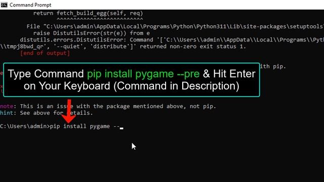 Pip Install Pygame Error Subprocess-exited-with-error - Metadata-generation-failed or Not Working смотреть онлайн
