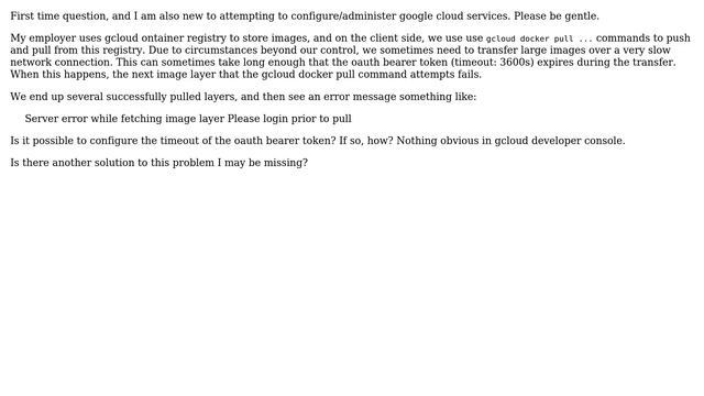 gcloud service account oauth token timeout causing container service auth failure смотреть онлайн