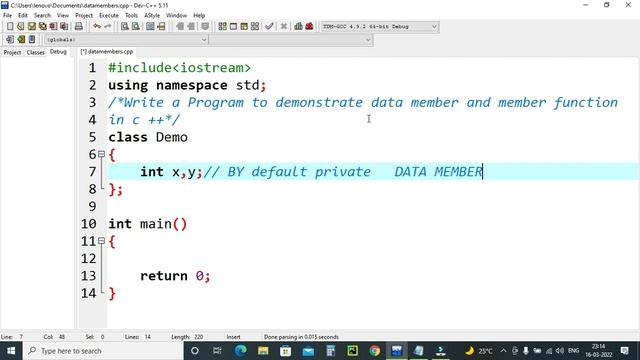 Data members and Member Function ,Program to demonstrate data members and member function in c ++ смотреть онлайн