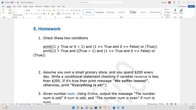 Python review 4 if-else  homework 6 7 and part of homework 8