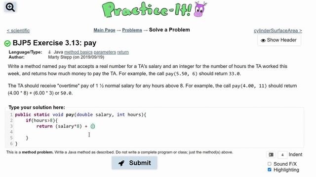 Java Practice It || 3.13 pay || method basics, parameters, return, if/else statement (conditions) смотреть онлайн