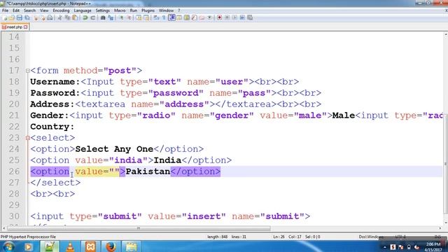 Dropdown List Value insert in database PHPMYADMIN PHP Tutorial-87(Hindi/urdu) смотреть онлайн