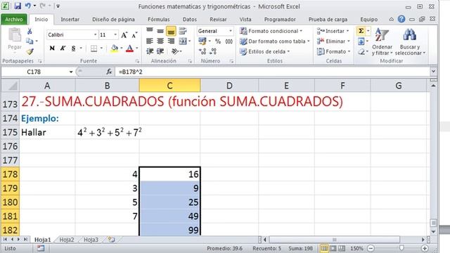 Excel función suma cuadrados (suma de cuadrados de varios números o una matriz) смотреть онлайн