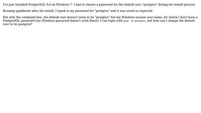 PostgreSQL on Windows: psql expects me to log in with my Windows account смотреть онлайн