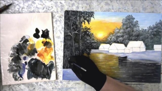 Художники от слова ХОРОШО! Зимний вечер. Акрил. Winter evening. Acrylic. смотреть онлайн