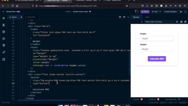 BMI calculator with React Js & Tailwind css. смотреть онлайн