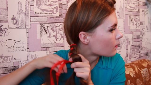 Коса из 4 прядей на бок ★ Плетение самой себе, с лентой смотреть онлайн