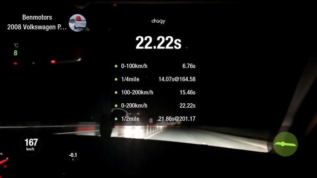 Volkswagen Phaeton W12 450hp - Acceleration 0-225 km/h (Dragy) смотреть онлайн